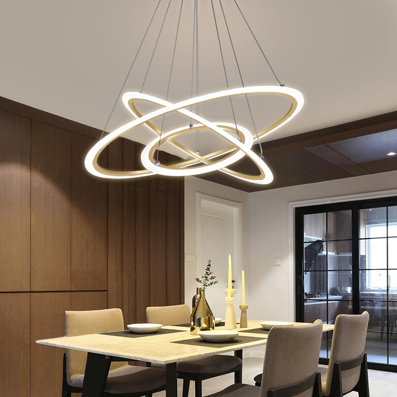Metal 3-Loop Shaped Pendant Light Fixture Minimalist Brushed Gold LED Chandelier Clearhalo 'Ceiling Lights' 'Chandeliers' 'Modern Chandeliers' 'Modern' Lighting' 2275281