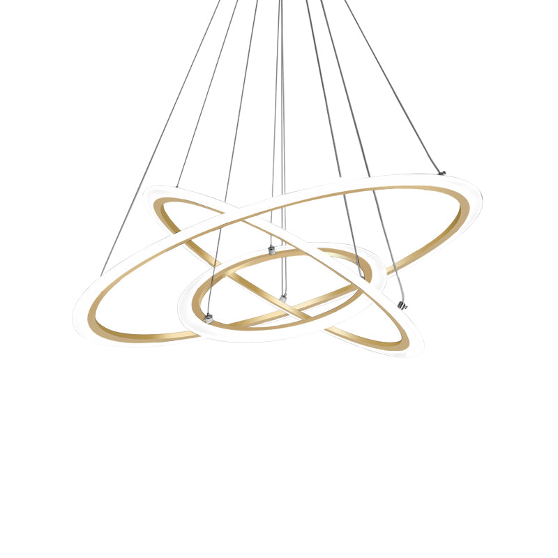 Metal 3-Loop Shaped Pendant Light Fixture Minimalist Brushed Gold LED Chandelier Clearhalo 'Ceiling Lights' 'Chandeliers' 'Modern Chandeliers' 'Modern' Lighting' 2275283