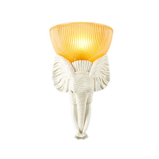 Prism Glass Beige Wall Light Fixture Bowl 1 Light Vintage Sconce Light with White/Gold Resin Elephant Base Clearhalo 'Wall Lamps & Sconces' 'Wall Lights' Lighting' 227530