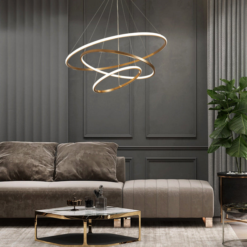 Modern Circular LED Chandelier Metal Sitting Room Suspension Lighting in Gold Clearhalo 'Ceiling Lights' 'Chandeliers' 'Modern Chandeliers' 'Modern' Lighting' 2275324