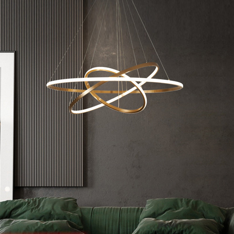 Modern Circular LED Chandelier Metal Sitting Room Suspension Lighting in Gold Clearhalo 'Ceiling Lights' 'Chandeliers' 'Modern Chandeliers' 'Modern' Lighting' 2275325