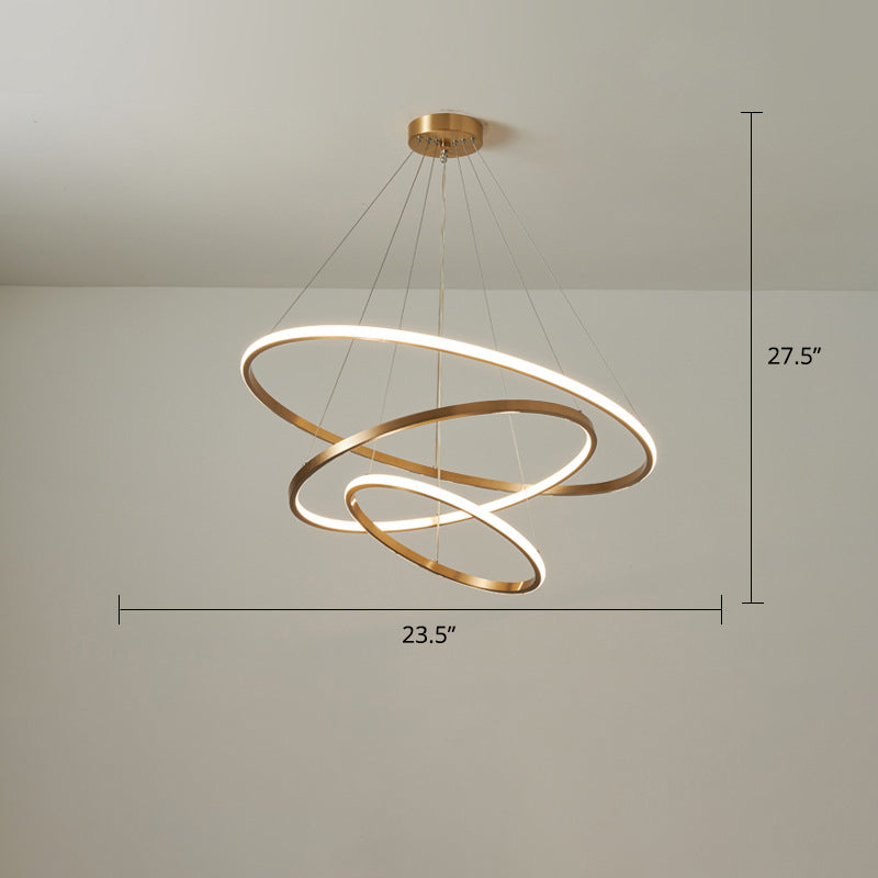 Modern Circular LED Chandelier Metal Sitting Room Suspension Lighting in Gold 3 Gold Small Clearhalo 'Ceiling Lights' 'Chandeliers' 'Modern Chandeliers' 'Modern' Lighting' 2275327