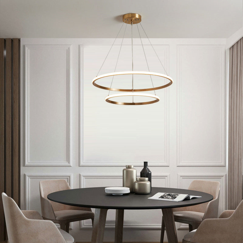 Modern Circular LED Chandelier Metal Sitting Room Suspension Lighting in Gold Clearhalo 'Ceiling Lights' 'Chandeliers' 'Modern Chandeliers' 'Modern' Lighting' 2275329