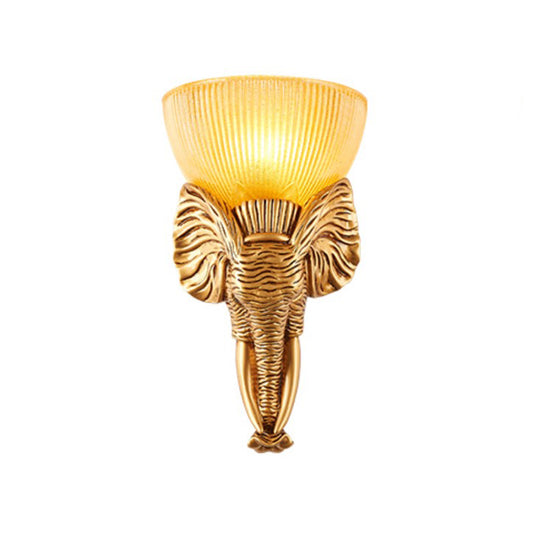 Prism Glass Beige Wall Light Fixture Bowl 1 Light Vintage Sconce Light with White/Gold Resin Elephant Base Clearhalo 'Wall Lamps & Sconces' 'Wall Lights' Lighting' 227533