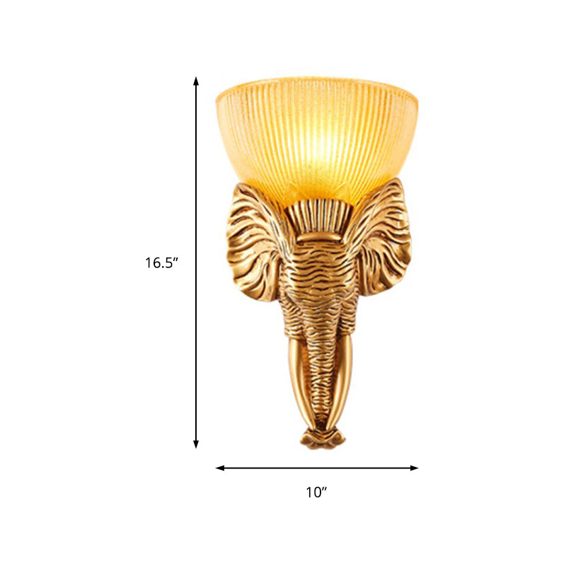 Prism Glass Beige Wall Light Fixture Bowl 1 Light Vintage Sconce Light with White/Gold Resin Elephant Base Clearhalo 'Wall Lamps & Sconces' 'Wall Lights' Lighting' 227534