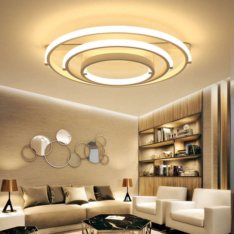 Metal Loop Shaped LED Ceiling Fixture Minimalistic White Semi Flush Light for Living Room 3 White Clearhalo 'Ceiling Lights' 'Close To Ceiling Lights' 'Close to ceiling' 'Semi-flushmount' Lighting' 2275341