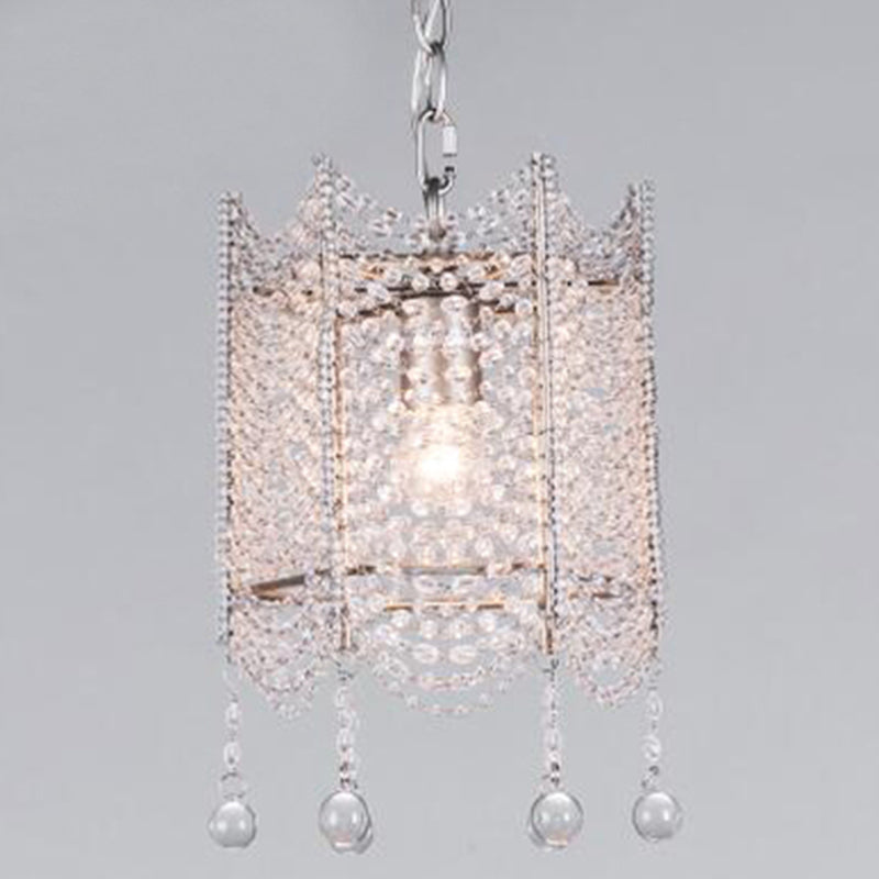 Retro Style Scalloped Suspension Light 3 Bulbs Crystal Bead Chandelier Light in Silver Clearhalo 'Ceiling Lights' 'Chandeliers' Lighting' options 2275369