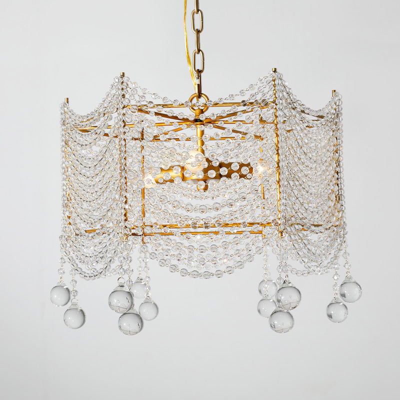 Retro Style Scalloped Suspension Light 3 Bulbs Crystal Bead Chandelier Light in Silver Clearhalo 'Ceiling Lights' 'Chandeliers' Lighting' options 2275370