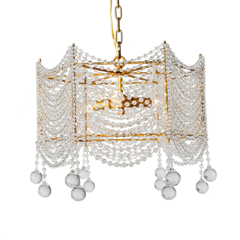 Retro Style Scalloped Suspension Light 3 Bulbs Crystal Bead Chandelier Light in Silver Clearhalo 'Ceiling Lights' 'Chandeliers' Lighting' options 2275371