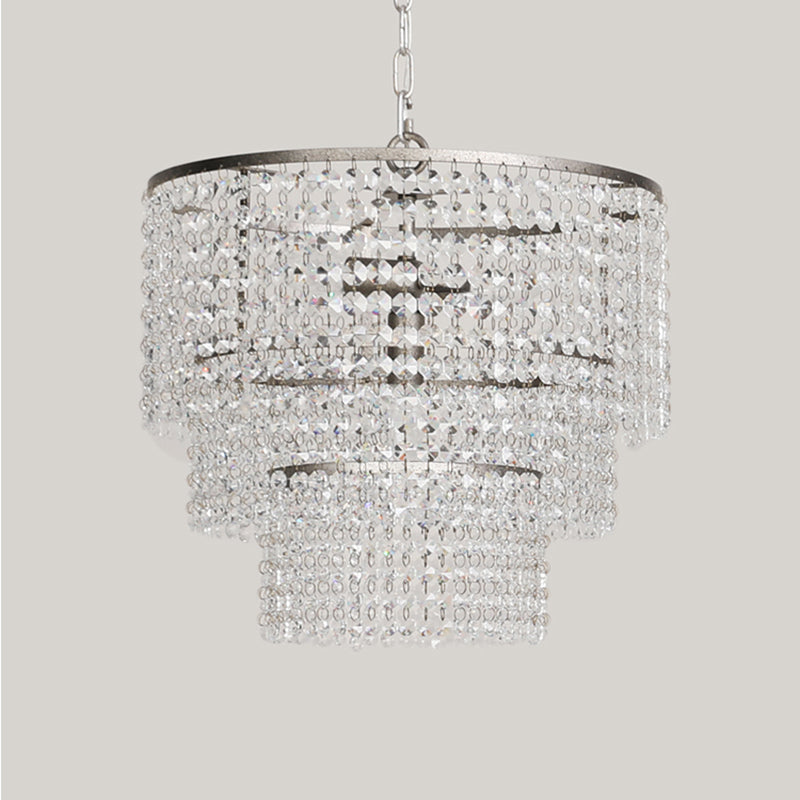 Dangling Crystal Layered Ceiling Lighting Traditional Entryway Chandelier Light Fixture in Chrome Clearhalo 'Ceiling Lights' 'Chandeliers' Lighting' options 2275373