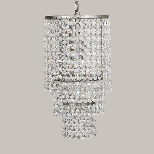 Dangling Crystal Layered Ceiling Lighting Traditional Entryway Chandelier Light Fixture in Chrome Clearhalo 'Ceiling Lights' 'Chandeliers' Lighting' options 2275374