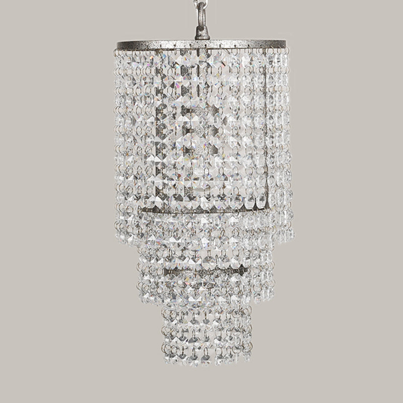 Dangling Crystal Layered Ceiling Lighting Traditional Entryway Chandelier Light Fixture in Chrome Chrome Small Clearhalo 'Ceiling Lights' 'Chandeliers' Lighting' options 2275374_a156fd83-5820-4ab4-bcc9-0a2c16adf69c