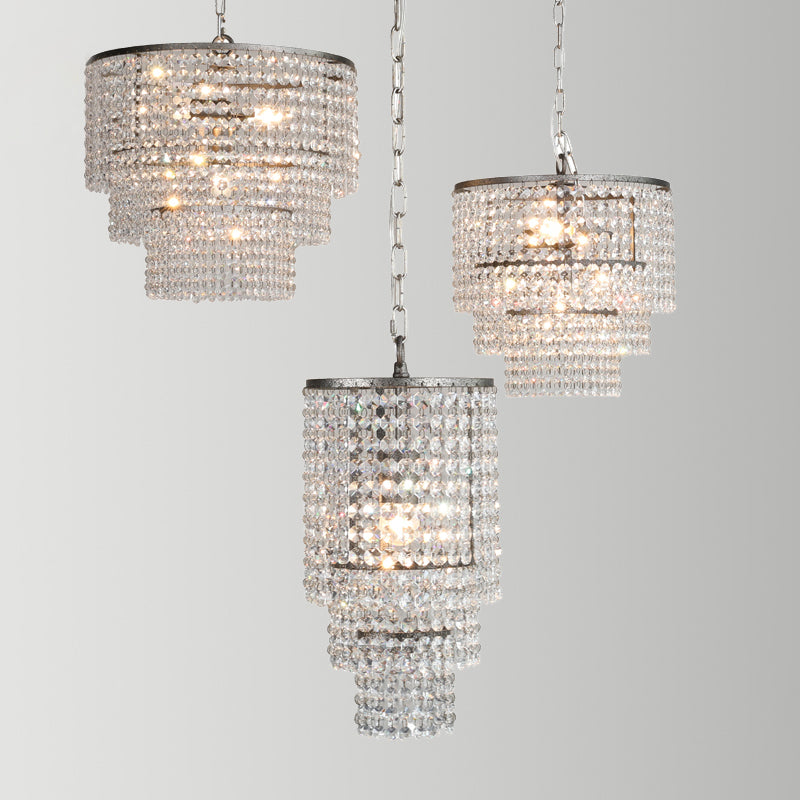 Dangling Crystal Layered Ceiling Lighting Traditional Entryway Chandelier Light Fixture in Chrome Clearhalo 'Ceiling Lights' 'Chandeliers' Lighting' options 2275375