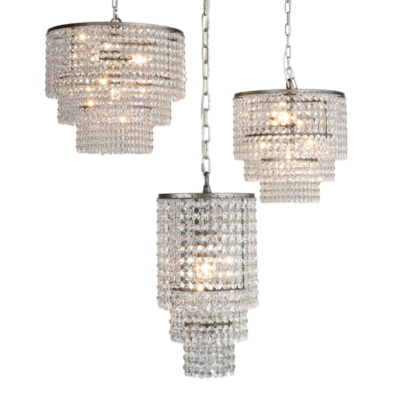 Dangling Crystal Layered Ceiling Lighting Traditional Entryway Chandelier Light Fixture in Chrome Clearhalo 'Ceiling Lights' 'Chandeliers' Lighting' options 2275376