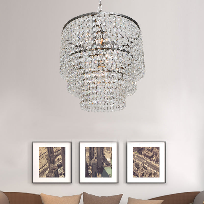 Dangling Crystal Layered Ceiling Lighting Traditional Entryway Chandelier Light Fixture in Chrome Clearhalo 'Ceiling Lights' 'Chandeliers' Lighting' options 2275377