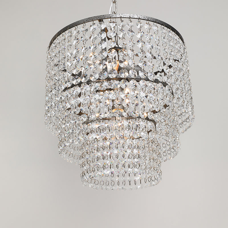 Dangling Crystal Layered Ceiling Lighting Traditional Entryway Chandelier Light Fixture in Chrome Clearhalo 'Ceiling Lights' 'Chandeliers' Lighting' options 2275378