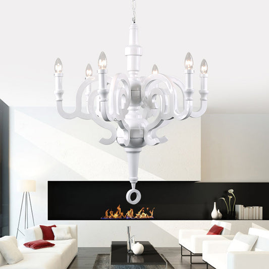 White Candelabra Chandelier Light Antique Metal 6 Bulbs Living Room Pendant Light Fixture Clearhalo 'Ceiling Lights' 'Chandeliers' Lighting' options 2275379