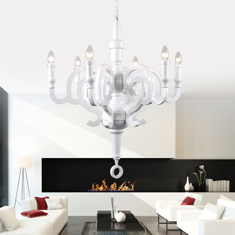 White Candelabra Chandelier Light Antique Metal 6 Bulbs Living Room Pendant Light Fixture White Clearhalo 'Ceiling Lights' 'Chandeliers' Lighting' options 2275379_9949a2b9-2284-4973-ab6a-0f6b761d089c