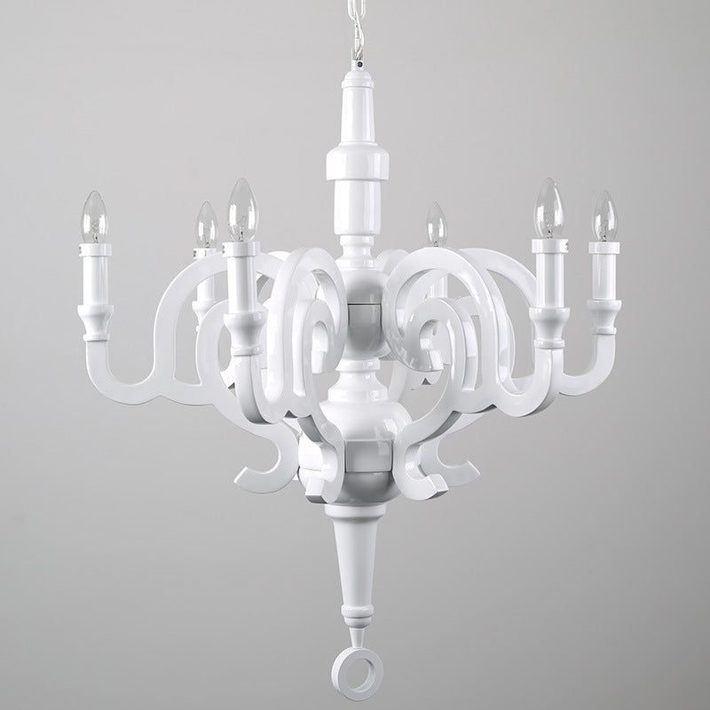 White Candelabra Chandelier Light Antique Metal 6 Bulbs Living Room Pendant Light Fixture Clearhalo 'Ceiling Lights' 'Chandeliers' Lighting' options 2275382