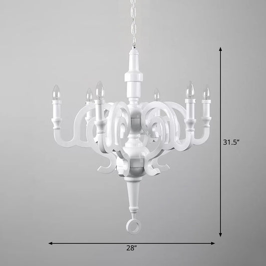 White Candelabra Chandelier Light Antique Metal 6 Bulbs Living Room Pendant Light Fixture Clearhalo 'Ceiling Lights' 'Chandeliers' Lighting' options 2275383