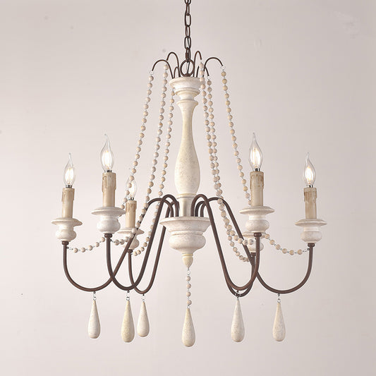 Retro Style Draping Bead Suspension Light 8 Heads Wood Chandelier Light with Candlestick Clearhalo 'Ceiling Lights' 'Chandeliers' Lighting' options 2275394