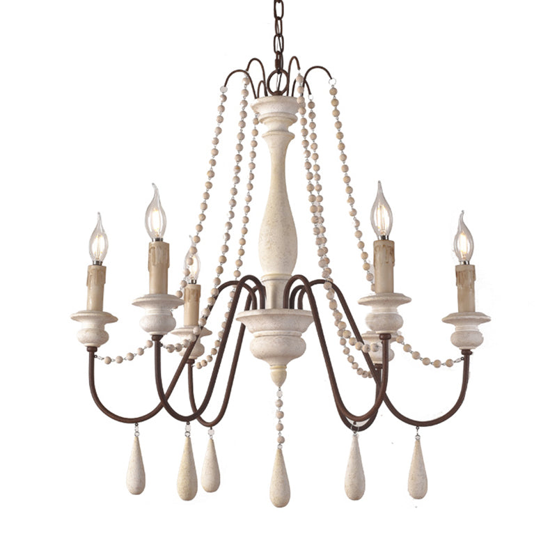 Retro Style Draping Bead Suspension Light 8 Heads Wood Chandelier Light with Candlestick Clearhalo 'Ceiling Lights' 'Chandeliers' Lighting' options 2275396