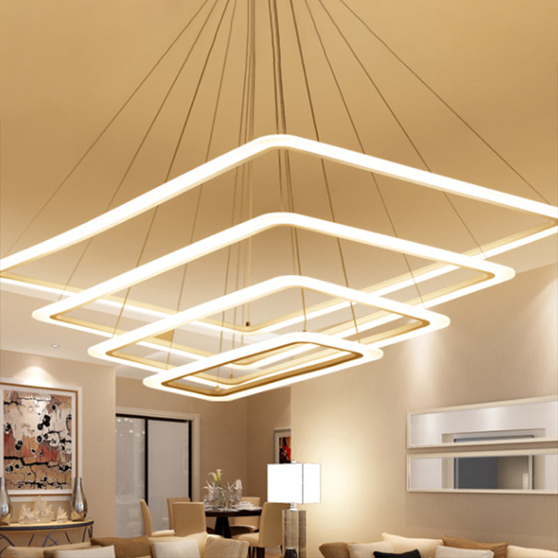 Rectangular Layered Chandelier Pendant Light Contemporary Metallic Living Room LED Hanging Light in White Clearhalo 'Ceiling Lights' 'Chandeliers' 'Modern Chandeliers' 'Modern' Lighting' 2275400