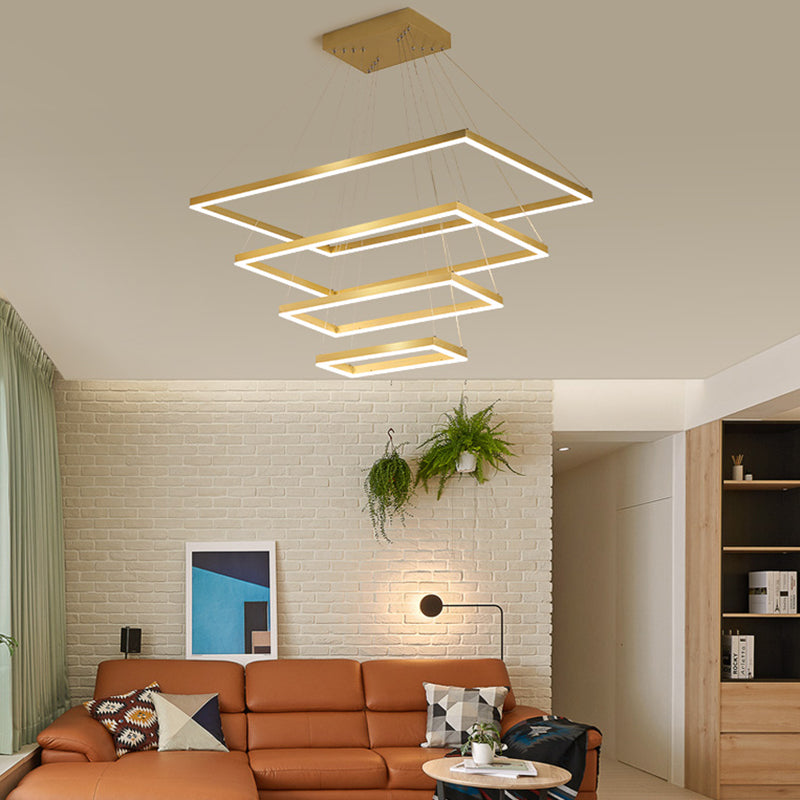 Rectangle 4-Tier LED Ceiling Lighting Modern Aluminum Gold Chandelier Light Fixture Clearhalo 'Ceiling Lights' 'Chandeliers' 'Modern Chandeliers' 'Modern' Lighting' 2275410