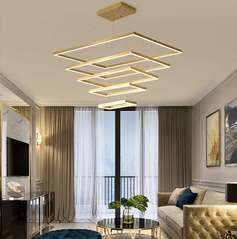 Rectangle 4-Tier LED Ceiling Lighting Modern Aluminum Gold Chandelier Light Fixture Clearhalo 'Ceiling Lights' 'Chandeliers' 'Modern Chandeliers' 'Modern' Lighting' 2275413