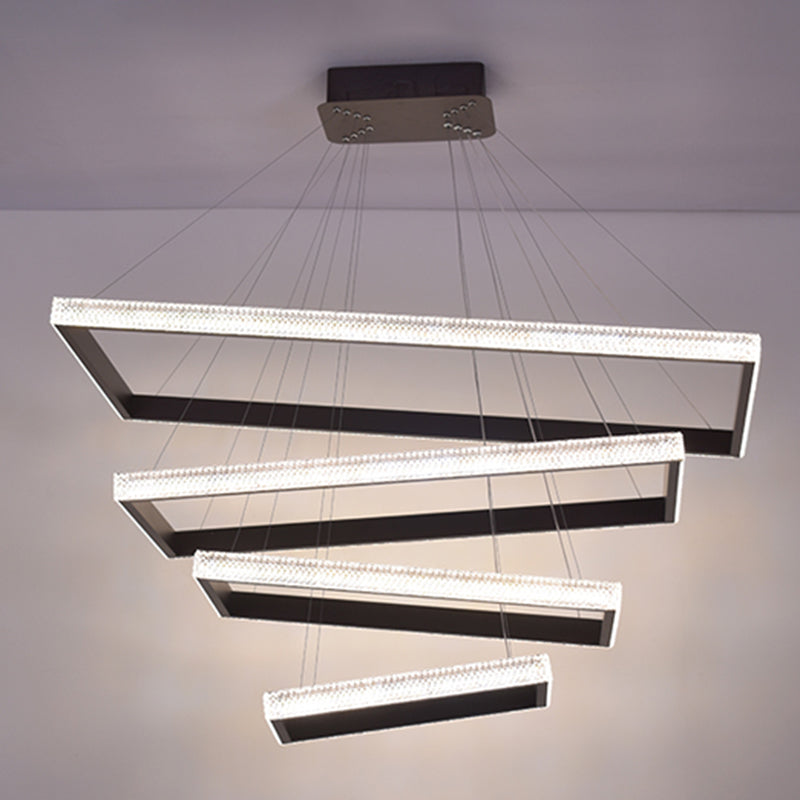 Acrylic Tiered Rectangle Chandelier Pendant Light Contemporary Black LED Hanging Light Clearhalo 'Ceiling Lights' 'Chandeliers' 'Modern Chandeliers' 'Modern' Lighting' 2275414