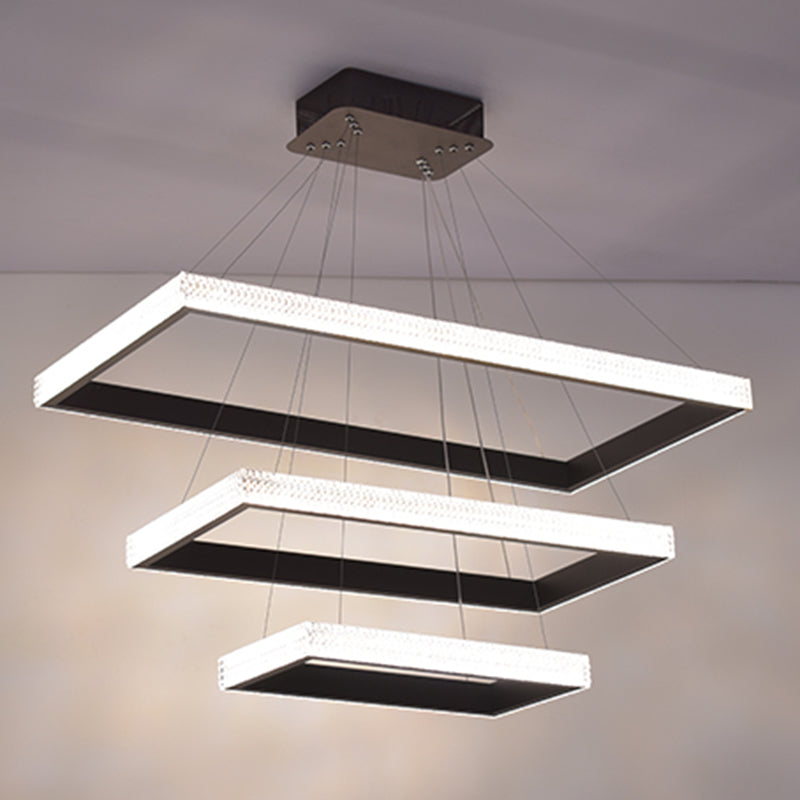 Acrylic Tiered Rectangle Chandelier Pendant Light Contemporary Black LED Hanging Light 3 Black Clearhalo 'Ceiling Lights' 'Chandeliers' 'Modern Chandeliers' 'Modern' Lighting' 2275421