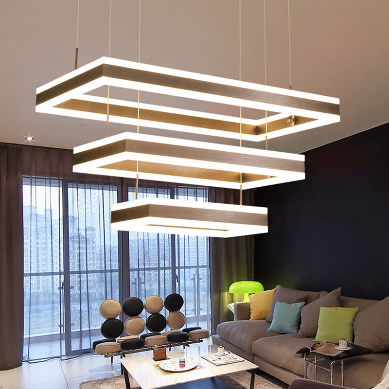 Coffee Rectangular Layered Chandelier Light Simplicity Metallic LED Pendant Light Fixture Clearhalo 'Ceiling Lights' 'Chandeliers' 'Modern Chandeliers' 'Modern' Lighting' 2275429