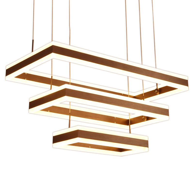 Coffee Rectangular Layered Chandelier Light Simplicity Metallic LED Pendant Light Fixture Clearhalo 'Ceiling Lights' 'Chandeliers' 'Modern Chandeliers' 'Modern' Lighting' 2275430