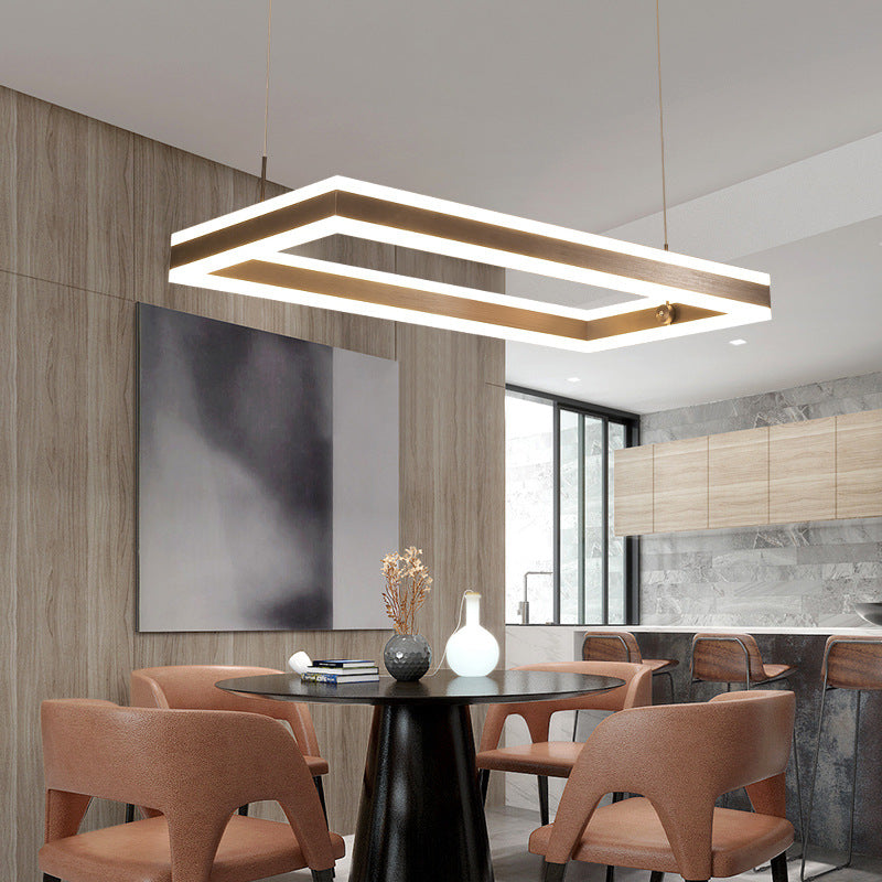 Coffee Rectangular Layered Chandelier Light Simplicity Metallic LED Pendant Light Fixture Clearhalo 'Ceiling Lights' 'Chandeliers' 'Modern Chandeliers' 'Modern' Lighting' 2275431