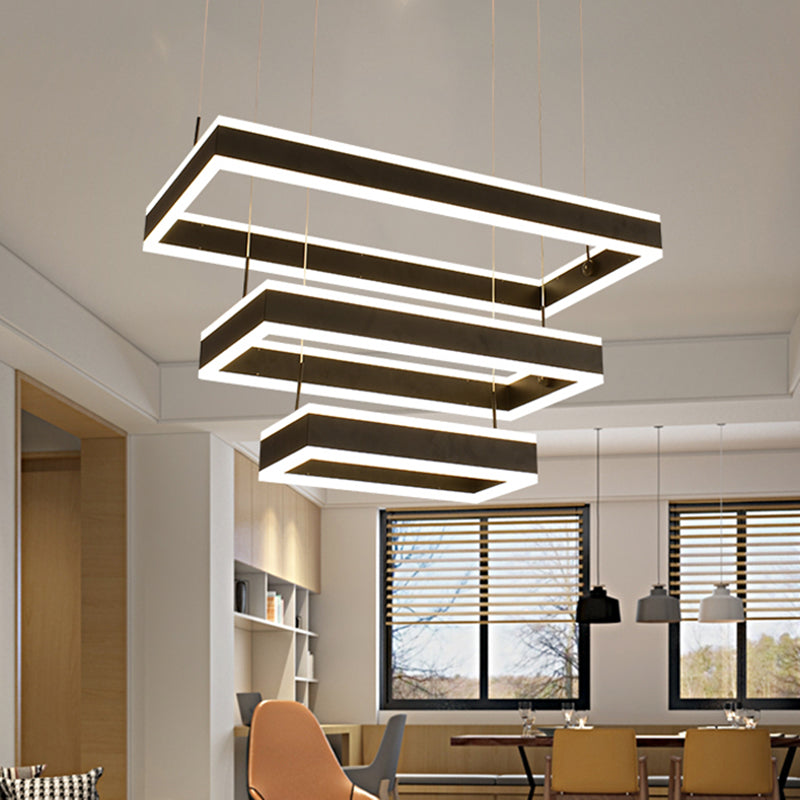 Minimalist Tiered Rectangle Chandelier Lighting Acrylic Living Room LED Pendant Light in Black Clearhalo 'Ceiling Lights' 'Chandeliers' 'Modern Chandeliers' 'Modern' Lighting' 2275432