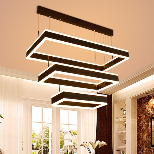 Minimalist Tiered Rectangle Chandelier Lighting Acrylic Living Room LED Pendant Light in Black Clearhalo 'Ceiling Lights' 'Chandeliers' 'Modern Chandeliers' 'Modern' Lighting' 2275433