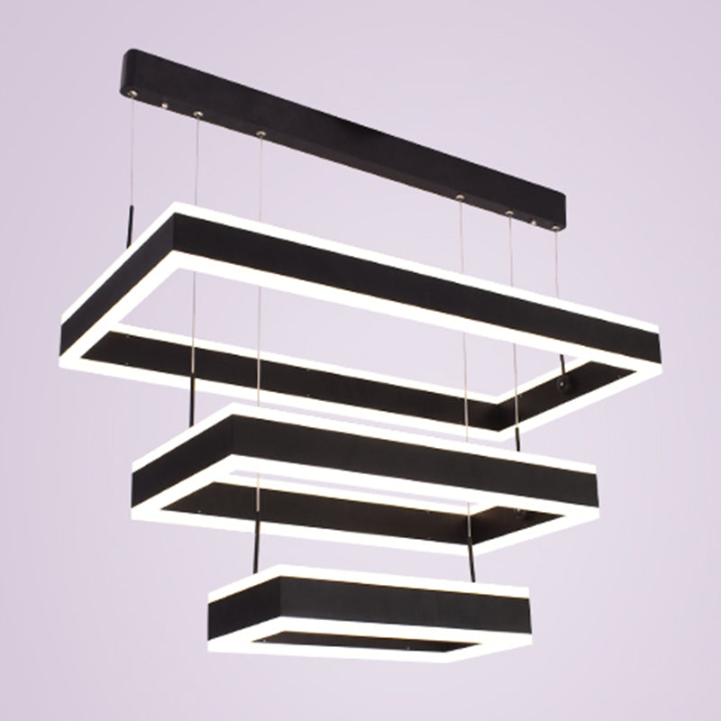 Minimalist Tiered Rectangle Chandelier Lighting Acrylic Living Room LED Pendant Light in Black Clearhalo 'Ceiling Lights' 'Chandeliers' 'Modern Chandeliers' 'Modern' Lighting' 2275434