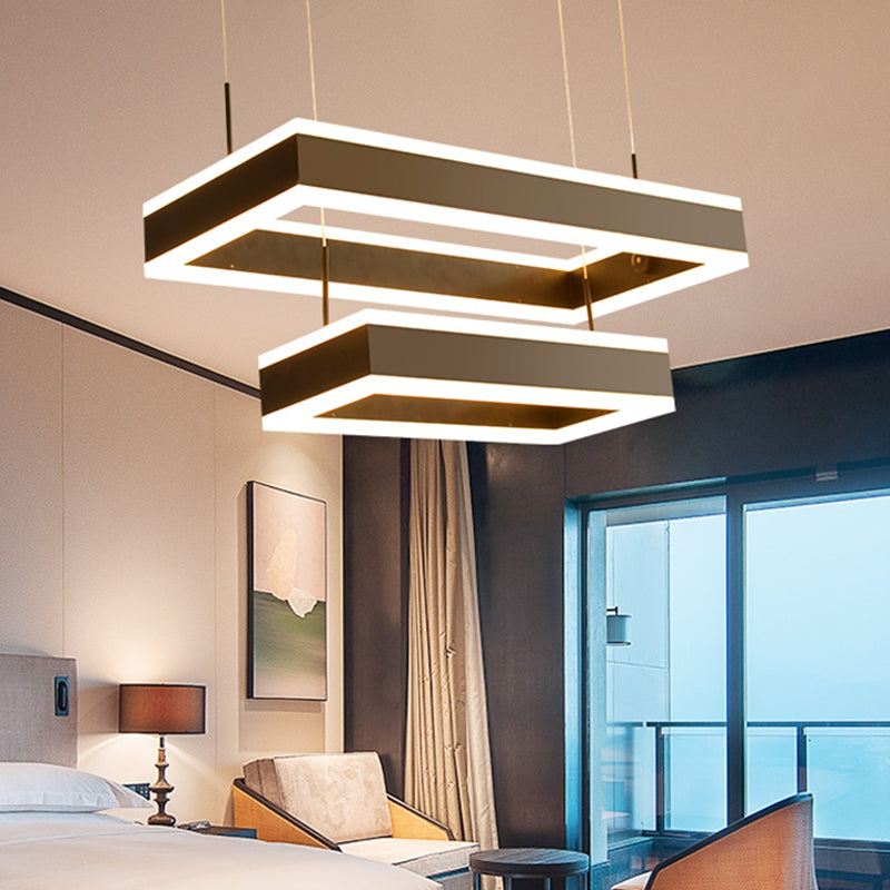 Minimalist Tiered Rectangle Chandelier Lighting Acrylic Living Room LED Pendant Light in Black Clearhalo 'Ceiling Lights' 'Chandeliers' 'Modern Chandeliers' 'Modern' Lighting' 2275437