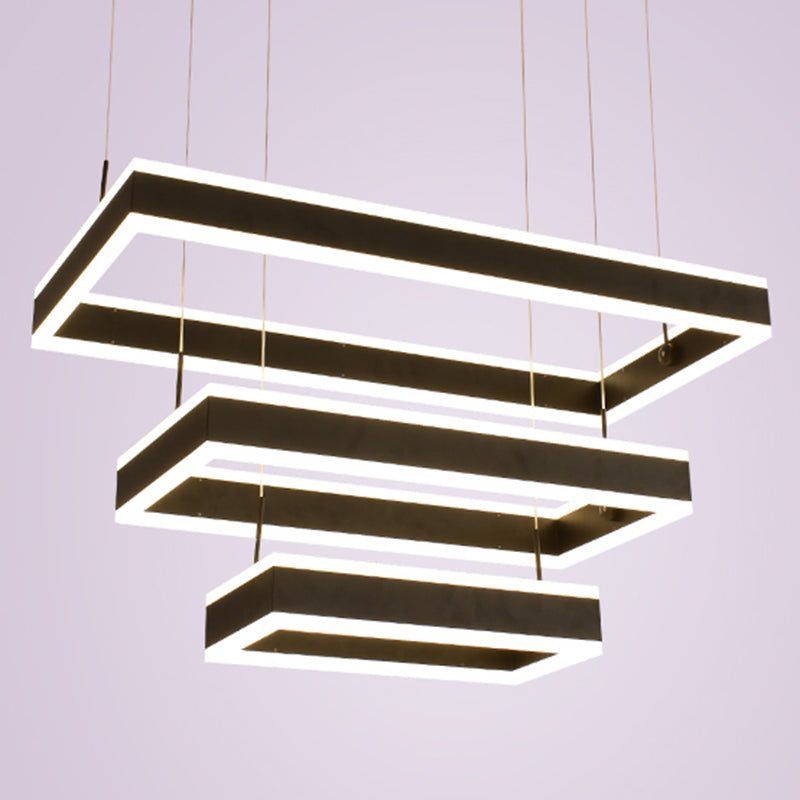 Minimalist Tiered Rectangle Chandelier Lighting Acrylic Living Room LED Pendant Light in Black 3 Black Clearhalo 'Ceiling Lights' 'Chandeliers' 'Modern Chandeliers' 'Modern' Lighting' 2275438