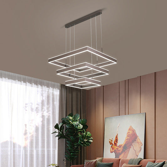 Tiered Square Chandelier Light Simplicity Metallic Living Room LED Pendant Light in Coffee 3 Coffee Clearhalo 'Ceiling Lights' 'Chandeliers' 'Modern Chandeliers' 'Modern' Lighting' 2275439