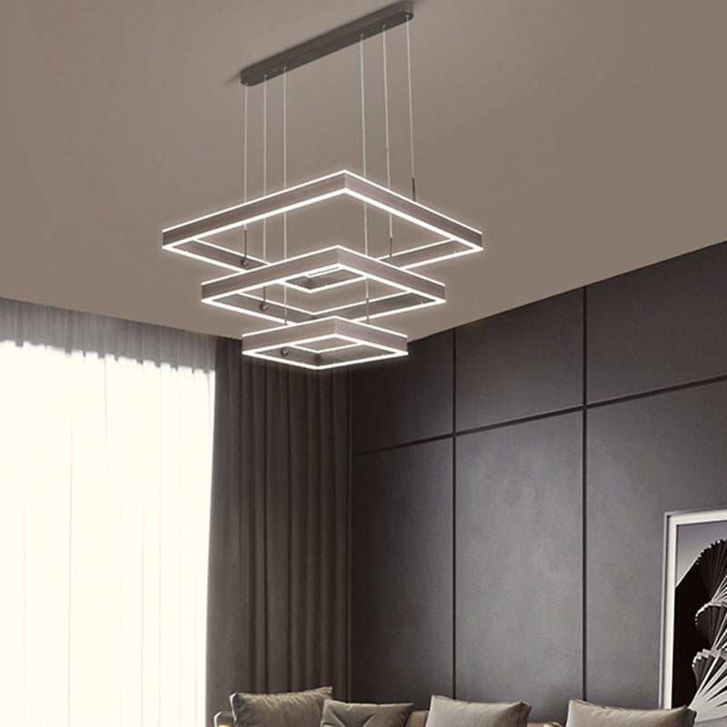Tiered Square Chandelier Light Simplicity Metallic Living Room LED Pendant Light in Coffee Clearhalo 'Ceiling Lights' 'Chandeliers' 'Modern Chandeliers' 'Modern' Lighting' 2275441
