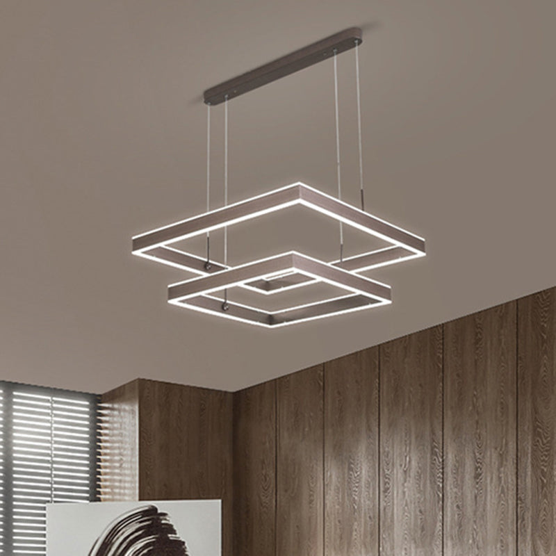 Tiered Square Chandelier Light Simplicity Metallic Living Room LED Pendant Light in Coffee Clearhalo 'Ceiling Lights' 'Chandeliers' 'Modern Chandeliers' 'Modern' Lighting' 2275443