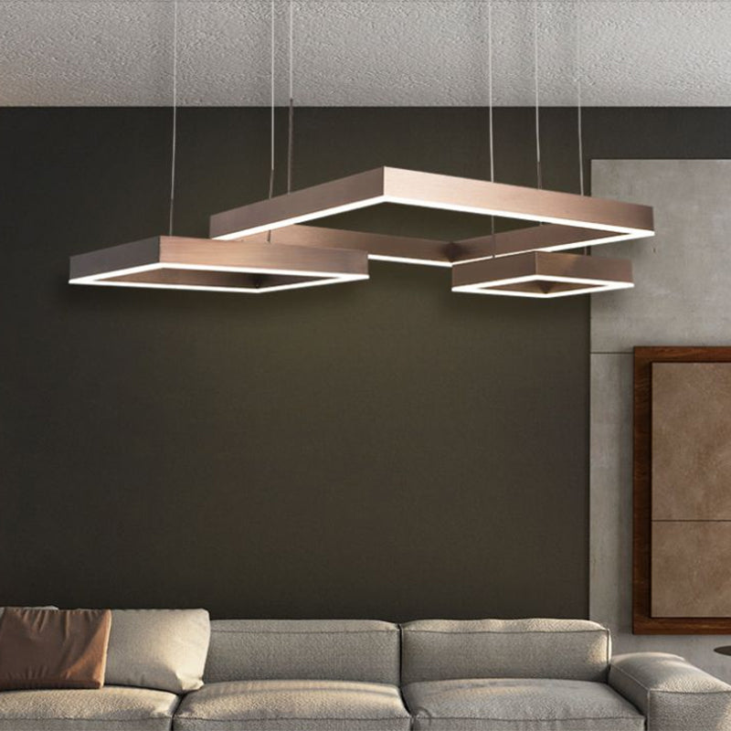 Tiered Square Acrylic Chandelier Light Simplicity Coffee LED Pendant Light Fixture Clearhalo 'Ceiling Lights' 'Chandeliers' 'Modern Chandeliers' 'Modern' Lighting' 2275449