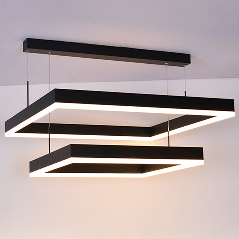 Acrylic 2-Tier Square LED Ceiling Lighting Modern Black Chandelier Light for Living Room Clearhalo 'Ceiling Lights' 'Chandeliers' 'Modern Chandeliers' 'Modern' Lighting' 2275456
