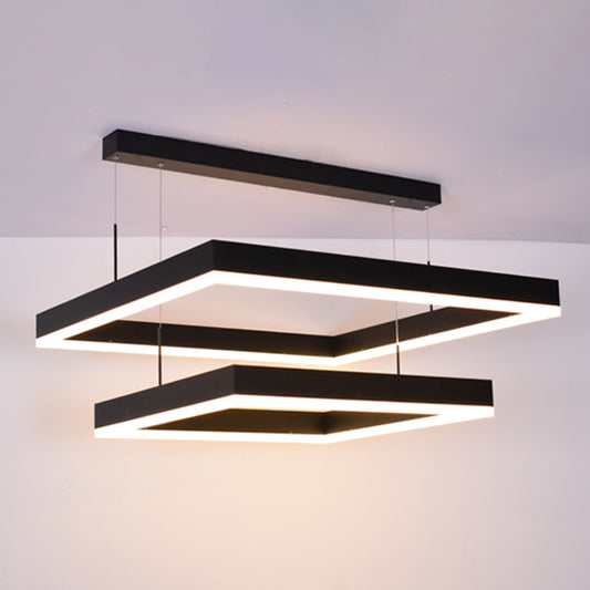 Acrylic 2-Tier Square LED Ceiling Lighting Modern Black Chandelier Light for Living Room Clearhalo 'Ceiling Lights' 'Chandeliers' 'Modern Chandeliers' 'Modern' Lighting' 2275457