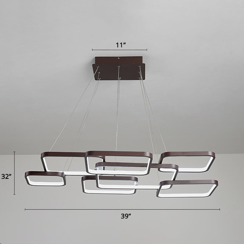 Layered Rhombus Chandelier Lighting Minimalist Metallic Coffee LED Pendant Light Fixture 7 Coffee Clearhalo 'Ceiling Lights' 'Chandeliers' 'Modern Chandeliers' 'Modern' Lighting' 2275465