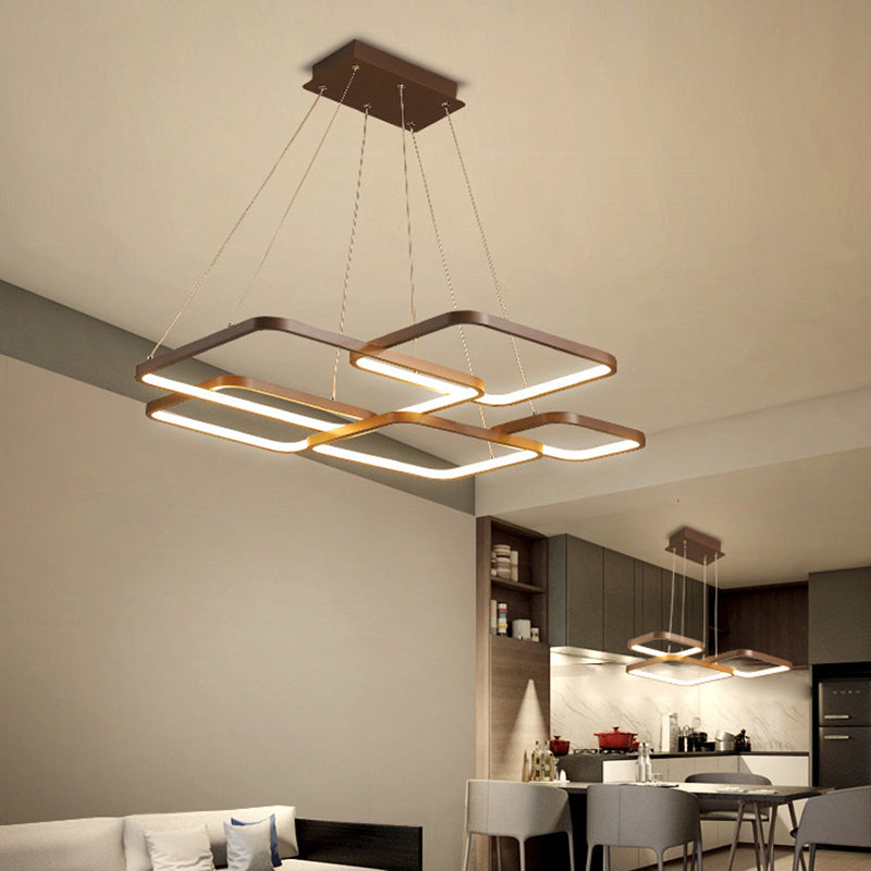 Layered Rhombus Chandelier Lighting Minimalist Metallic Coffee LED Pendant Light Fixture Clearhalo 'Ceiling Lights' 'Chandeliers' 'Modern Chandeliers' 'Modern' Lighting' 2275466