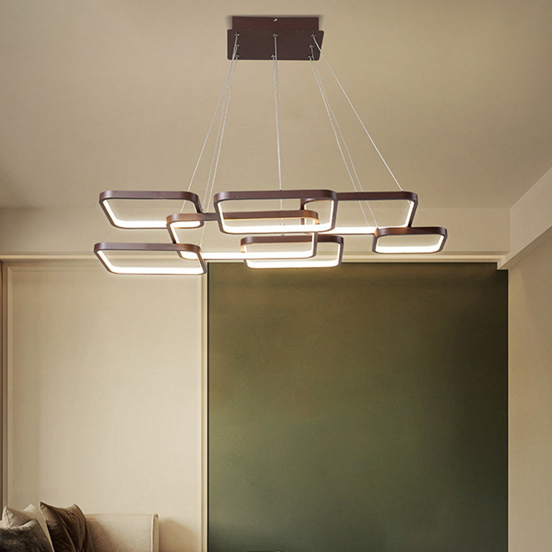 Layered Rhombus Chandelier Lighting Minimalist Metallic Coffee LED Pendant Light Fixture Clearhalo 'Ceiling Lights' 'Chandeliers' 'Modern Chandeliers' 'Modern' Lighting' 2275467