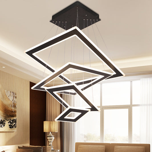 Rhombus Tiered Living Room LED Suspension Light Acrylic Nordic Style Chandelier Lighting in Black Clearhalo 'Ceiling Lights' 'Chandeliers' 'Modern Chandeliers' 'Modern' Lighting' 2275488