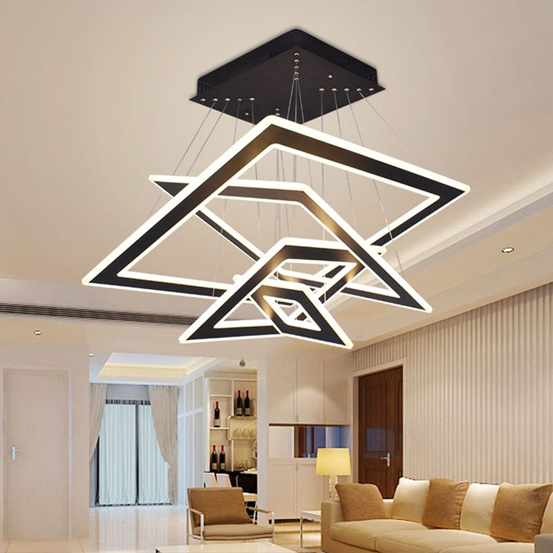Rhombus Tiered Living Room LED Suspension Light Acrylic Nordic Style Chandelier Lighting in Black Clearhalo 'Ceiling Lights' 'Chandeliers' 'Modern Chandeliers' 'Modern' Lighting' 2275489